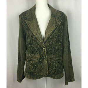 Coldwater Creek Olive Green Boho Blazer Size M